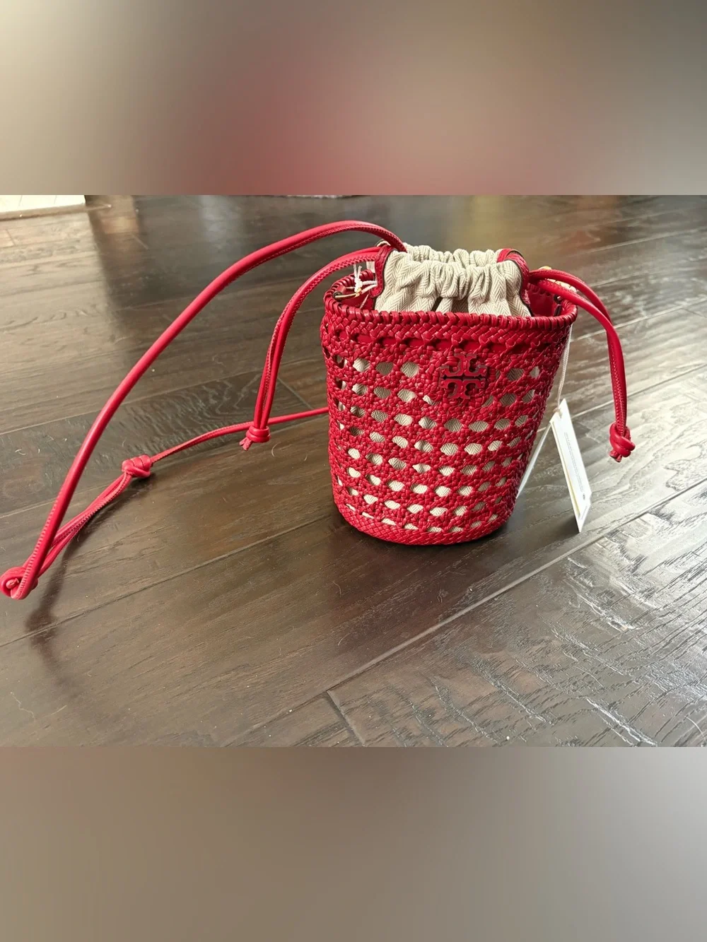 Tory Burch Red Woven Bucket Mini Crossbody/shoulder bag